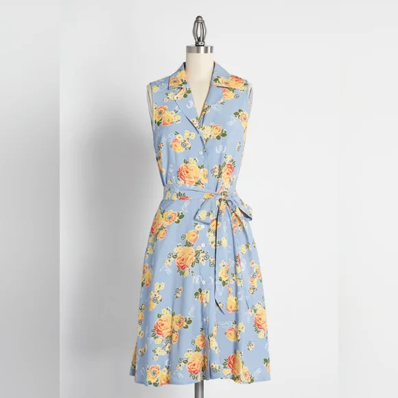modcloth community brunch shirt dress Fabulous Fit & Flare Shirt Dress Garden Party Gray / M